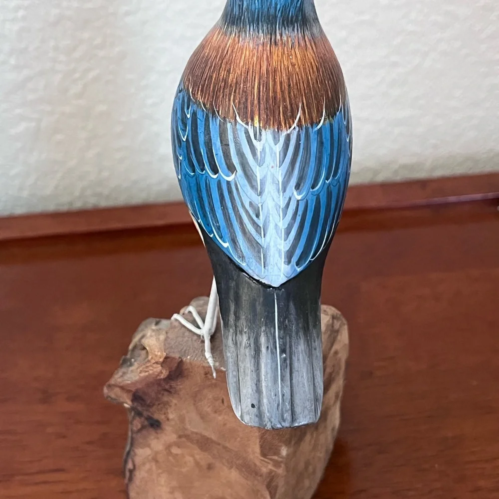 Handcarved Wood Western Bluebird in Burl Wood Bird
